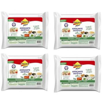 Imagem de Kit com 4 Adoçante Lowçucar Plus Com Stevia Em Pó Refil 1kg - LOWCUCAR