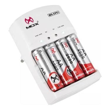 Imagem de Kit Carregador de Pilha AA/AAA Mox + 4 Pilhas AA Recarregaveis 2600 ma