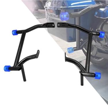 Imagem de HDBUBALUS Proteções de bolsa de selim de motocicleta + rodas decorativas para Harley Touring Street Glide Road King Electra Glide 2009-up (protetores com roda decorativa azul)