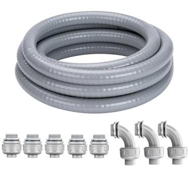 Imagem de Geowaky Kit de conduíte e conector de 1/2 polegada 6,5 m - Kit elétrico de conduíte flexível não metálico - 5 acessórios retos e 3 ângulos incluídos para fiação elétrica