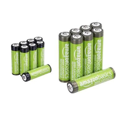 Imagem de Baterias recarregáveis Amazon Basics AAA 850mAh, pacote com 8 e AA 200
