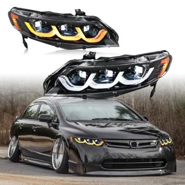 Imagem de Faróis de LED para Honda Civic 2006-2011 4 portas Sedan projetor farol com 6 lentes de arranque animação sequencial sequencial farol L+R do lado do passageiro e do motorista