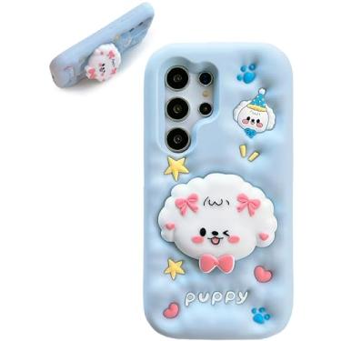 Imagem de TUFTA Capa de celular Kawaii com suporte e aderência de cachorro 3D para Samsung Galaxy A15 (4G/5G), capa de telefone fofa de animal de desenho animado para meninas, meninos, crianças, adolescentes e
