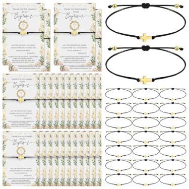 Imagem de Tondiamo Pulseiras de batismo para convidados, presentes de batismo, lembrancinhas de festa de primeira comunhão, pulseiras religiosas ajustáveis a granel, cartões de agradecimento para chá de bebê