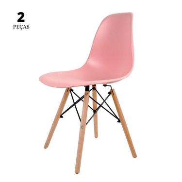 Imagem de Conjunto Com 2 Cadeiras Eames Rosa  Base Em Madeira