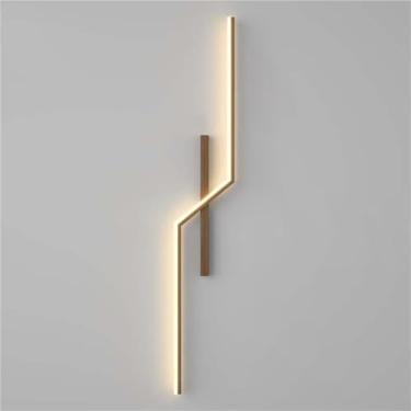 Imagem de Luminária de parede linear de metal com fiação interna, com transferência de água, acabamento em madeira, para quarto, cabeceira, sala de estar, corredor, arandela (cor nogueira, 80 cm)