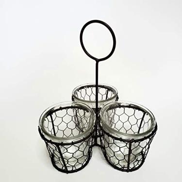 Imagem de Malha de metal e porta-utensílios de vidro, suporte de luz de lacre, vaso floral, materiais de escritório com alça, 3 recipientes de vidro
