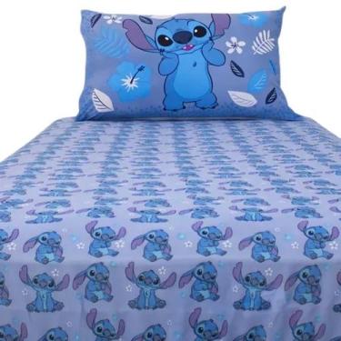 Imagem de Jogo De Cama Disney Stitch Azul 2 Peças C/ Elástico Solteiro - Portall