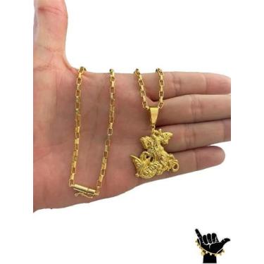 Imagem de Corrente Tijolinho 4Mm + Pingente São Jorge - Banhado A Ouro - Tojoia1