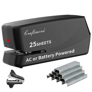 Imagem de Craftinova Grampeador elétrico, grampeador automático, incluindo 2000 grampos e 1 adaptador, grampeador elétrico resistente pode armazenar 210 grampos, grampeador elétrico ou bateria resistente, capacidade para 25 folhas.