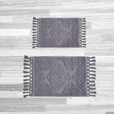 Imagem de Jean Pierre Conjunto de tapetes de banheiro de 2 peças com franjas de algodão New York Ricardo, 43 cm x 61 cm, cinza escuro