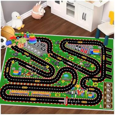 Imagem de Tapete de carro infantil para brincar com carros de brinquedo, tapete de pista de corrida, tapete para crianças, sala de jogos, sala de aula, tapete de pista de corrida de karting para quarto