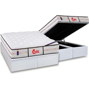 Imagem de Cama Box Baú King: Colchão Molas Ensacadas Castor Gold Star Vitagel Classic + Base White(193X203)