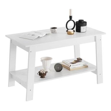 Imagem de Mesa de centro de 80 cm com armazenamento de 2 níveis, mesa de sala de estar retangular industrial moderna, estrutura compacta de MDF e placa de partículas, durável e fácil montagem, ideal para