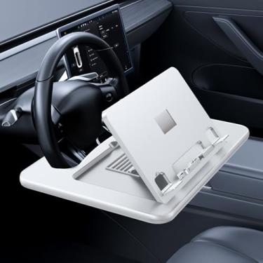 Imagem de Mesa de volante de carro ajustável em ângulo, bandeja de volante 3 em 1, suporte para laptop de carro | Suporte de leitura de carro | Bandeja de comida de carro com suporte para bebidas, acessórios