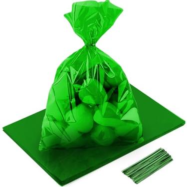 Imagem de QOIUSO Sacos de celofane de plástico transparente verde: 20 x 28 cm de altura sacos de guloseimas transparentes para doces, biscoitos, brindes de festa e embrulho de presente, pacote com 50