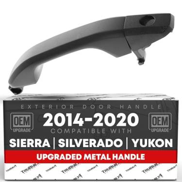 Imagem de Maçaneta e tampa da porta do motorista dianteiro, metal atualizado - compatível com Chevrolet Silverado 2014-2018; 14-18 GMC Sierra 1500 2500 3500 - preto texturizado com fechadura - OEM 15058575,