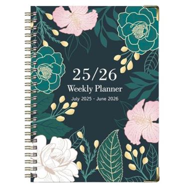 Imagem de Agenda 2025-2026, agenda mensal diária de 12 meses de julho de 2025 a junho de 2026, 21,6 cm x 15,7 cm, caderno espiral de capa dura com marcadores, fecho elástico, bolso interno para material escolar