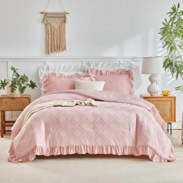 Imagem de Conjunto de edredom Flysheep Tufted Ruffle Twin Size Blush Pink