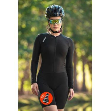 Imagem de Macaquinho de Ciclismo Feminino Manga Longa Bike Way Fresh Forro Gel P