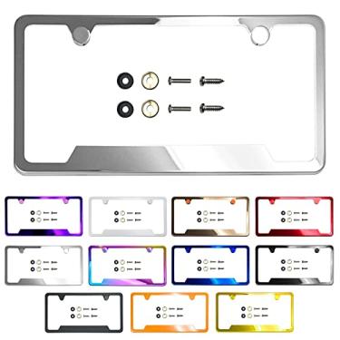 Imagem de Corte inferior Moldura de placa de licença espelho polido cromado ajuste universal anti ferrugem metal parafuso na tampa da tampa, aço inoxidável T304, à prova de ferrugem parafusos de aço inoxidável