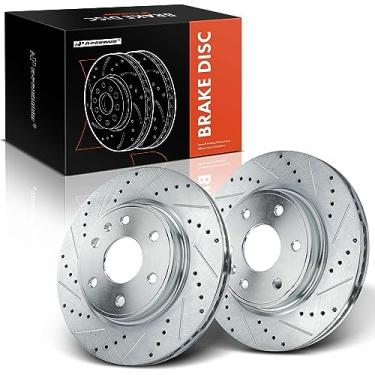 Imagem de A-Premium Rotores de freio a disco dianteiro perfurado e ranhurado de 12,80 polegadas (325 mm) compatíveis com modelos selecionados Chevy, GMC, Saturn, Buick e Cadillac - Traverse 2009-2017, Acadia