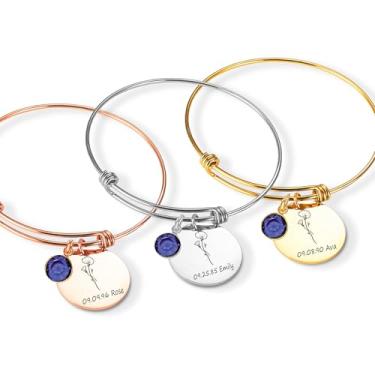 Imagem de Ida Memory Pulseira Memorial Personalizada – Joias de Lembrança com Nome, Data, Flor de Nascimento e Pedra do Nascimento – Presente de Luto de Lembrança Gravada, Perda de um Ente Querido, Presente de