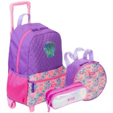 Imagem de Kit Mochila Escolar de Rodinhas Lancheira e Estojo Sereia Sestini Femi