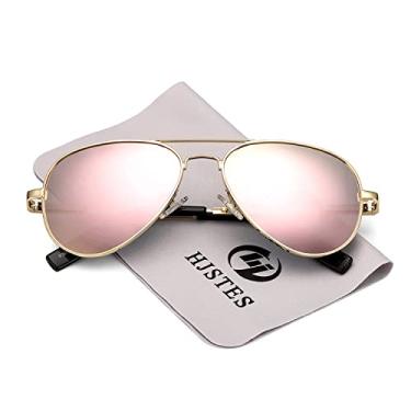 Imagem de Óculos de sol aviador polarizado infantil – Óculos de sol polarizados HOHENS para rosto pequeno, feminino, masculino, lentes de proteção UV400, 52 mm, B9 (glod/rosa espelhado), MM