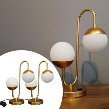 Imagem de Kit com 02 Luminária de Mesa Abajur Jabuticaba Jennifer Duplo Globo 10cm Interruptor na Base Estrutura Alumínio Acabamento Pintura Eletrostática (Dourado Envernizado Brilhoso)