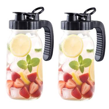 Imagem de Jarra de vidro de 1,8 l com tampa de 2 litros de boca larga para água fria e quente de 1,8 litro de jarro de café para geladeira, limonada, leite, suco, recipiente de chá gelado à prova de vazamento