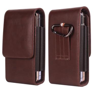 Imagem de Bolsa de cintura para celular masculina, capa de couro com clipe de cinto, coldre universal de couro para celular com suporte para cartão, pochete para smartphone, bolsa de viagem ao ar livre, bolsa