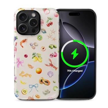 Imagem de Yuning419 Capa compatível com iPhone 16 Pro [compatível com MagSafe] Capa rígida híbrida de 2 camadas, capa magnética protetora à prova de choque, estética de colagem de frutos do mar