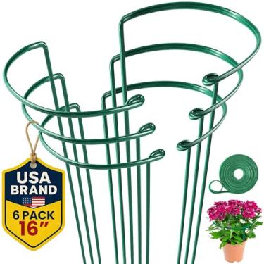 Imagem de Estacas de suporte de plantas altas para ambientes internos e externos - Gaiolas e suportes de peônia - Anel de gaiola de plantas para flores em vaso - Peônia, tomate, hortênsia, roseira 25,4 cm L x