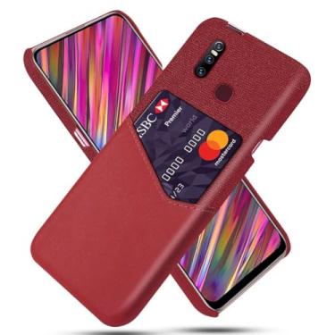 Imagem de Capa para VIVO V15,Tela e tampa de couro PU,Anti-deslizante,Resistência à impressão digital,Caso de proteção de 360°com 1 slot de cartão atrás-Red