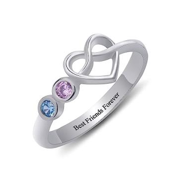 Imagem de Laleonpame Anel de pedra do mês de nascimento personalizado com nó de coração em prata esterlina BFF Anel de amizade para mulheres anel de compromisso com nó de amor, Metal não precioso, Zircônia