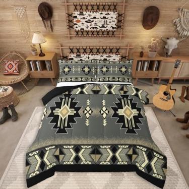 Imagem de Erosebridal Conjunto de edredom Queen Southwestern asteca, rústico, ocidental, nativo exótico, para quarto de meninos, adolescentes, homens, colcha geométrica, étnica, cinza, preto
