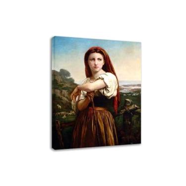 Imagem de LXURY Bouguereau.Pastora italiana. Reprodução de pinturas famosas. Arte de parede em tela. Pôsteres e impressões. Imagem para decoração de casa 40 x 54 cm Moldura interna