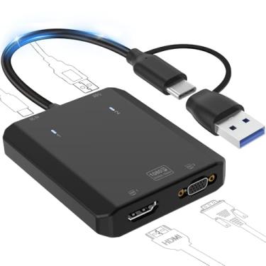 Imagem de Herfair Adaptador VGA para USB 3.0 para conversor HDMI Dual 1080p Display externo placa gráfica compatível com sistemas Windows/MacOS M1/M2, driver embutido, saída simultânea VGA + HDMI