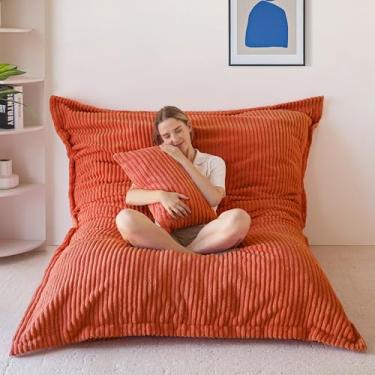 Imagem de MAXYOYO Cadeira de pufe gigante com travesseiro, cadeira conversível 3 em 1 para adultos com capa lavável, espreguiçadeira removível para sala de estar, quarto, laranja, completa