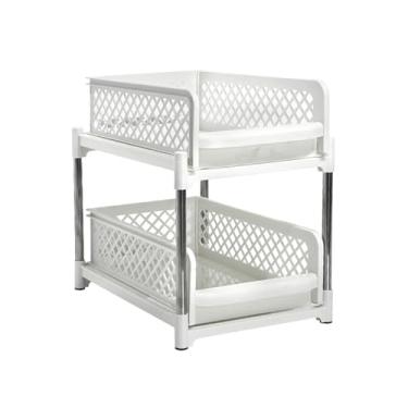 Imagem de SiaBiced Organizador de Armário de Cozinha Retrátil com 2 Prateleiras para Armazenamento, Branco