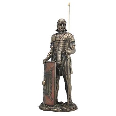 Imagem de Soldado romano antigo de 14,5 polegadas com Javelin & Shield Warrior Roma Estátua escultura