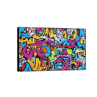 Imagem de Pintura de arte de parede de rua de grafite colorido - Fundo urbano de grafite - Impressões de arte em tela abstrata - Imagem de decoração de parede moderna para sala de estar casa 30 x 45 cm 12 x 18