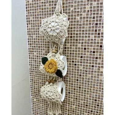 Imagem de Porta Papel Higiênico Flor Bordado Crochê Artesanal - 3 Lugares (Mostarda)