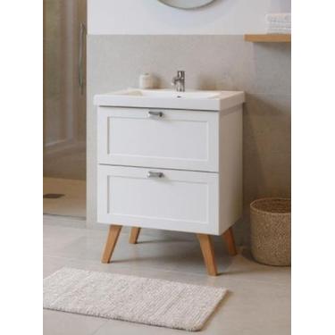 Imagem de Gabinete para Banheiro com Cuba 60cm Retro Mdf Branco Milano - On Móve