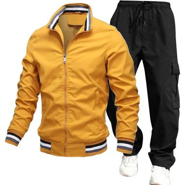 Imagem de Tracsuit Terno Esportivo Masculino Terno De Lazer Conjunto De Duas Peças Outono Inverno Tracsuits Terno De Corrida Moletom De Manga Comprida Masculino Jaqueta De Moletom Sem C, O yellow, M