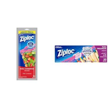 Imagem de Ziploc Saco Hermético para Conservar Alimentos Grande 10 unidades com Saco Hermético Organizador de Geladeira, Tamanho Médio, 20 unidades