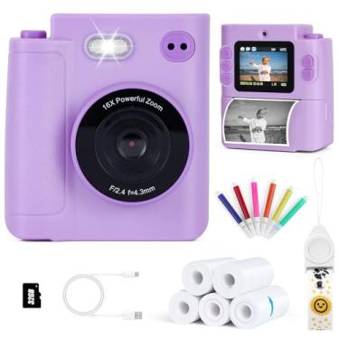 Imagem de Câmera infantil com impressão instantânea, câmera digital de selfie de lente dupla HD 1080p com 5 rolos de papel de impressão e cartão TF de 32 G, para crianças, brinquedo infantil portátil para
