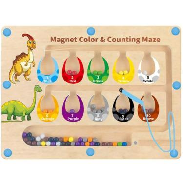 Imagem de Labirinto magnético de cores e números Montessori Toy HONGID Dinosaur