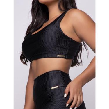 Imagem de Top Fitness Malha Trilobal Canelado Feminino Alça Larga - C&M Fitness,